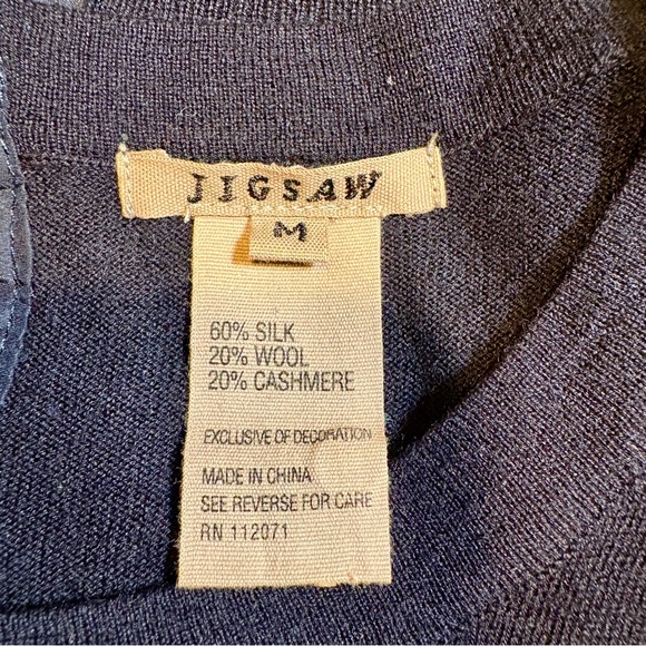 Jigsaw Navy Silk/Wool/Cashmere Blend Lightweight Sweater Size Medium - Picture 6 of 7